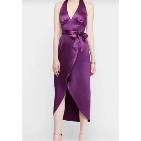 Express | Dresses | Express Textured Satin Wrap Hilo Halter Maxi Dress |  Poshmark